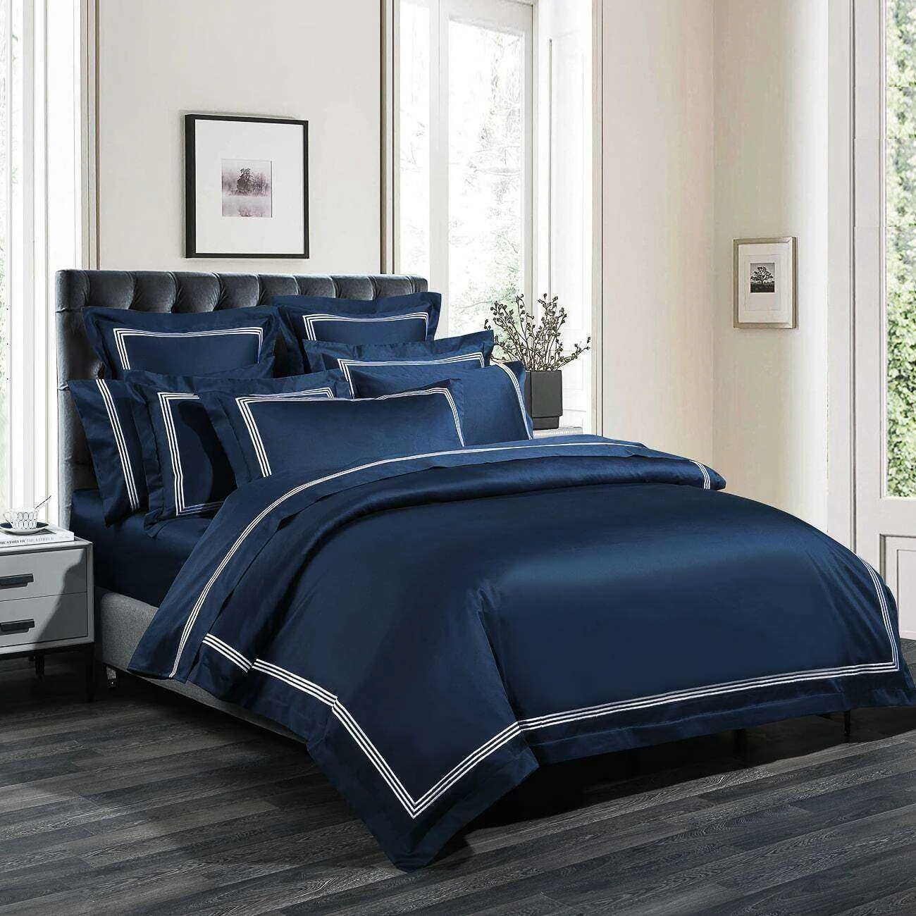 Ritz 1000 TC Embroidered Navy With White Quilt Cov 3 Ritz 1000 TC Embroidered Navy With White Quilt Cov