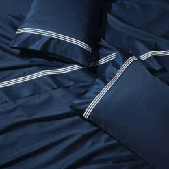 Ritz 1000 TC Embroidered Navy With White Sheet Set -MANCHESTER COLLECTION Sales 1000TC SSET NAVYWWHITE 1