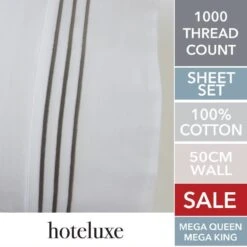 Ritz 1000 TC Embroidered 50cm Mega Sheet Set Silve -MANCHESTER COLLECTION Sales 1000TC SSET SILVER MEGA 1