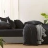 Bamboo Linen Fitted Sheet Charcoal -MANCHESTER COLLECTION Sales 32501
